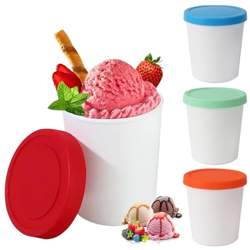 UNISOPH Eisbehälter für Speiseeis,Gefrierdosen 250, Wiederverwendbare Eis Behälter Mit Silikon Deckel, Eisbehälter für Selbstgemachtes Eis,Eisbehälter Für Eiscreme, Joghur(4er-Set)