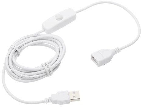 sourcing map USB Extension Cable with ON/Off Button Switch 2m USB Male to Female Extension Cord for Desk Lamp Fan LED Light Strip White Pack of 1