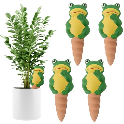 Kalolary 4x Automatische Bewässerung Pflanzenbewässerungspfähle Automatische Pflanzenbewässerung für Urlaub, Wasserspender für Pflanzen für Innen und Außenpflanzen (Frosch)