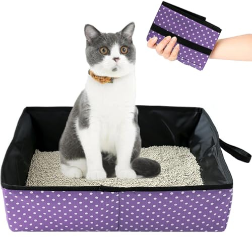 Katzentoilette Reise Faltbar, Tragbare Katzenklo Reise für Kitten, Wasserdicht, Einfach zu Säubern, Nützlich Katzentoilette für Haustiere Reisen Freien, Camping, Heimgebrauch, Lila, 40x30x13 cm