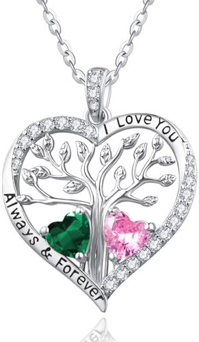 Tree of Life Birthstone Necklaces 20th 30th 40th 50th 60th Birthday Gifts Jewellery for Women May and October Birthstones Emerald and Tourmaline Necklace