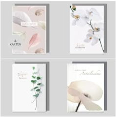 Michel Verlag 4er Set Trauerkarten Set Beileidskarten mit Umschlag - Hochwertig - Kondolenzkarte Beileid Trauer - Klappkarten als Set - MADE IN GERMANY (Blumen)