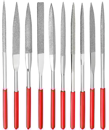 10 Pcs Diamond Needle File Set, Mini Needle Jewelry File Set, 150 Grit Diamond Needle File Set Precision Hand Tool Kit for Metal Wood Ceramic Jewelry Carving, 100mm x 2mm