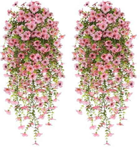 4 Pz Cadenti Fiori Artificiali Pendenti 77cm Pianta Artificiale Fiori Rosa | Pianta Glicine Finta Fiori Finti Da Esterno Artificiali Decorazioni Pianta Cadente per Matrimonio Parete Balcone Giardino