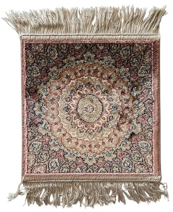 LaVelahome Klassischer kleiner Teppich 35 x 35 cm Stempel Quadrat mit Fransen Quasten (PINK, 35_x_35_cm)
