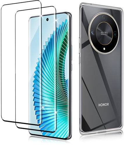 Haofun per Honor Magic6 Lite/Honor Magic 6 Lite 5G Vetro Temperato Cover Pellicola Protettiva, [2+1 Pezzi] 9H Durezza Full Coverage Protezione Schermo, Custodia TPU Bumper [Anti Ingiallimento]