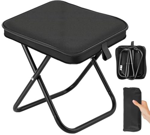 Muyohix Tabouret de Camping Pliable, Mini Tabouret de Camping Pliable, Chaise de Camping Pliable avec Sac de Rangement, Siège de Camping Portable pour Voyages, Jardin, Pêche, Barbecue, Plage (Noir)