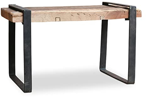 LS-LebenStil Vintage Kleine Holzbank Dehli Teak-Holz Massiv - Rustikal - Shabby Braun - 35x20cm kleine Sitzbank Wohnzimmertisch Beistellhocker Kindersitzbank Schemel Fußbank Bänkchen Fußhocker