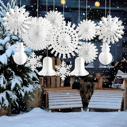 12 Stück Papier Fächer Dekoration Hanging Party, panemy Fans Papier, Farbe Papierfächer Party Deko Set für Geburtstag Hochzeit Abschlussfeier Veranstaltungen Zubehör Kombination 20cm 30cm 40cm (Weiß)