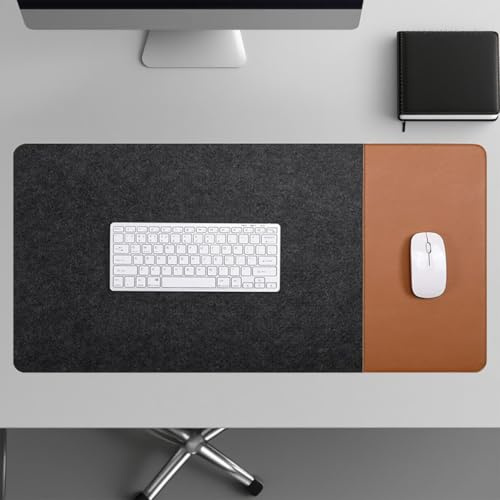 Große Filz-Schreibtischunterlage, Leder-Mauspad, Schreibtisch-Schutzunterlage, glatt, rutschfest, Tastatur-Computer-Tischmatten, Zubehör, Schreibunterlage für Büroarbeitsplatz (Schwarz/Braun, 100 x 50