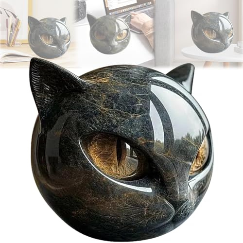 magimagi Black Cat Sculpture, Luxury Cat Ornaments, Elegant Home Decorations & Gift-Ready Art Piece, Hand-Carved Crystals and Healing Stones Carved, for Cat Lovers