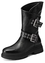 QUEEN HELENA Stivaletti con Doppia Fibbia Stivali Bassi Donna X33-56 (Nero, Sistema Taglie Calzature EU, Adulto, Donna, Numero, Media, 35)