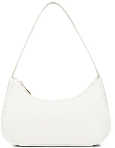CharmBurst White Shoulder Bag Women, Vegan Leather Handbag Retro Hobo Sling Bag Tote With Zipper, Small Bag For Teenage Girls, Dirndl Bag
