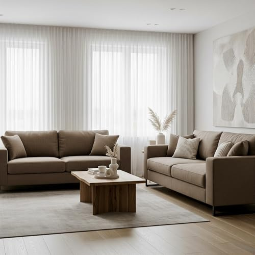 Weiße Leinenoptik Gardine mit Universal Kräuselband & Bleiband–Transparenter Vorhang für Wohnzimmer&Schlafzimmer–Lichtdurchlässig, Pflegeleicht,in verschiedenen Größen erhältlich (240 x 400 cm (HxB))