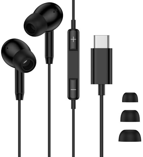 CebKit Cuffie USB C con cavo, di tipo C con microfono, cuffie in-ear con cavo, auricolari USB tipo C