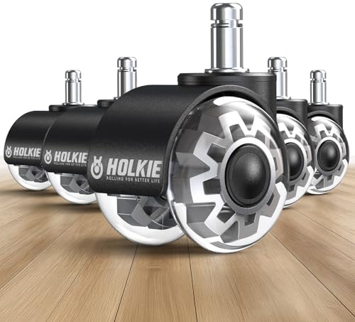 HOLKIE Bürostuhl Rollen 5er Set - Hartbodenrollen für Parkett & Laminat - 11mm Gummi Leise Doppelrollen aus Gummi - Bodenschonend ohne Unterlegmatte - Grau Leises & Sanftes Gleiten Castors