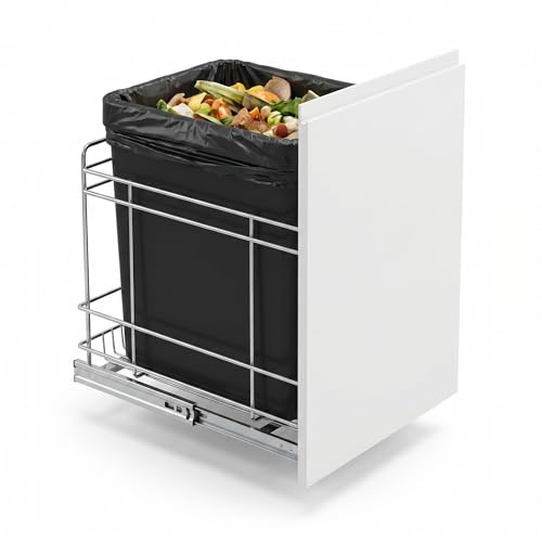 Crevyteg Poubelle à tirer sous évier - Cadre métallique robuste - Glissières à fermeture douce - Gain de place en cuisine - Montage facile - Capacité 35L (seau non inclus) - Poignée et accessoires