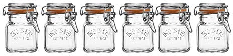 Kilner Juego de tarros de Especias con Clip de Cristal, 70 ml, Madera, Acero Inoxidable y Goma, 70ML