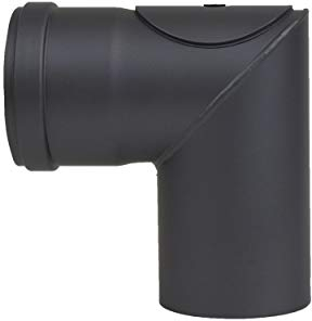 LANZZAS Tuyau de poêle à pellets coudé à 90° avec fermeture de nettoyage, DN 80 mm, en couleur noir. Incl. lèvre d'étanchéité en silicone
