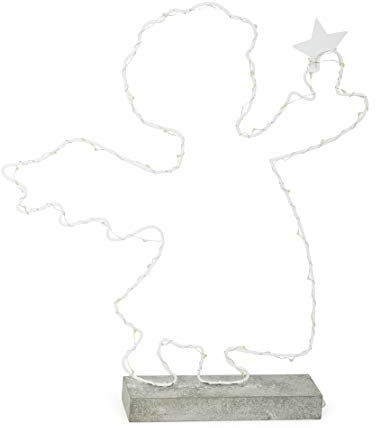 small foot Leuchtengel aus Metall mit stabilem Holzfuß in Betonoptik mit LED-Beleuchtung, batteriebetrieben, Weihnachtsdekoration für die Fensterbank, Winterdeko Dekoartikel, weiss