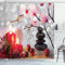 ABAKUHAUS Weihnachten Duschvorhang, Winter Orchid Stein, Stoffliches Gewebe Badezimmerdekorationsset mit Haken, 175 x 200 cm, Schwarz Weiß Rosa