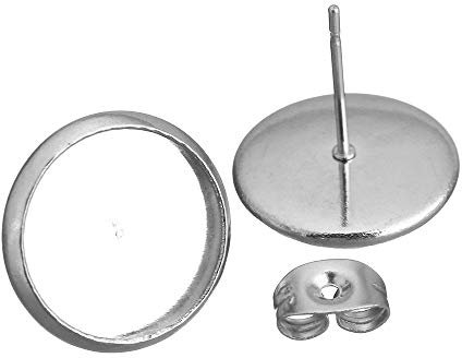 Perlin Edelstahl Ohrstecker mit Ohrmutter Fassung für 12mm Cabochons Ohrsteckerrohlinge Rund für Schmuckherstellung 10 Stk