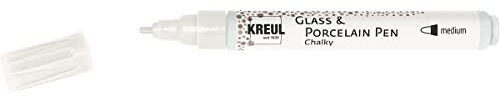 Kreul 10068553 Chalky Pen, Soft-Matte Glass and Porcelain Paint with Chalk Look, Opaque, Lightfast, Dimensionally Stable Round Tip with Line Width 2-4 mm, White Cotton