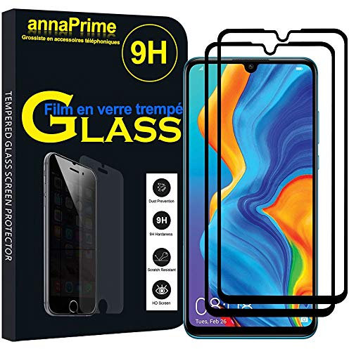 annaPrime® Lot 2 Films Vitre Verre Trempé de Protection d'écran pour Huawei P30 Lite 6.15 MAR-L01A/ MAR-L21A/ MAR-LX1A/ MAR-LX1M (Non Compatible Huawei P30/ P30 Pro) - Noir
