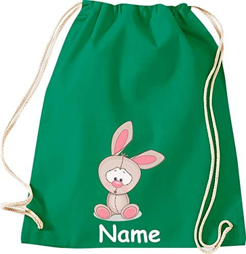 Shirtinstyle Turnbeutel Tiere Hase Häschen mit Wunschnamen, Beutel Tasche, Farbe Kellygreen