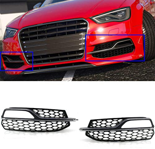 GSRECY Links Rechts Black & Chrome Trim Nebelscheinwerfer Lower Bumper Grill Kühlergrill Abdeckung für A3 S3 S-Line 2013-2016