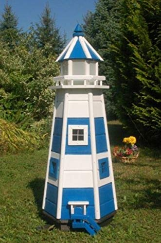 XL Premium Leuchtturm mit Solar LED Beleuchtung 1,1m blau/weiss 110cm Holz Deko