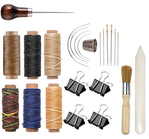 Bookbinding Kit - KOOTIKO Bookbinding Supplies, Hand Book Binding Starter Tools Set with Real Bone Folder,Paper Awl, Large-Eye Needles, Glue Brush, Wax Thread for Handmade DIY Books