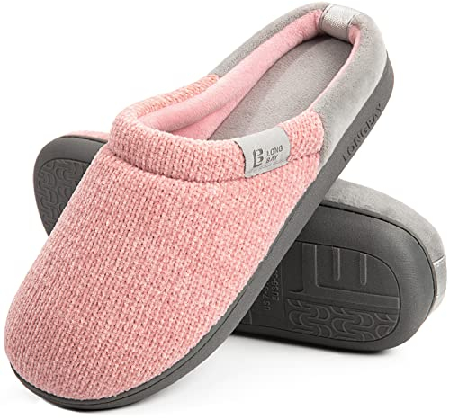 LongBay Ladies' Chenille Knit Slippers Comfort Memory foam Slip on House Shoes(5-6UK,Pink)