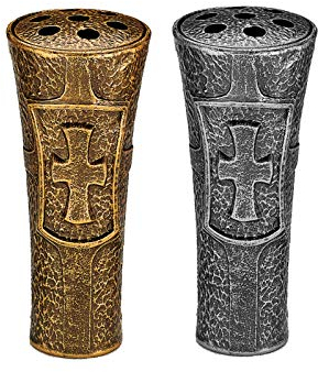 Henecka -Grabschmuck- Grabvase -Linnea- wählbar in Bronze pat. & Aluminium pat.; mit oder ohne Sockel; inklusive Friedhofsbürste (Grabvase Bronze pat.)
