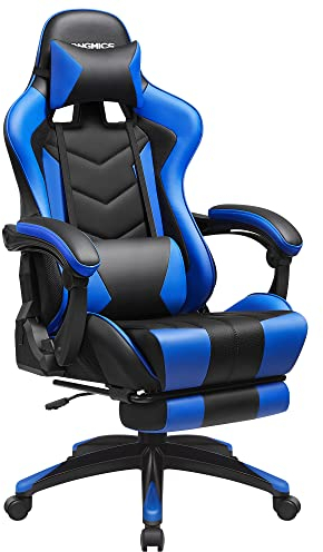 SONGMICS Fauteuil Gamer, Chaise Gaming, Siège de Bureau Ergonomique, Repose-Pieds télescopique, Dossier réglable de 90° à 135°, accoudoirs synchronisés, Charge 150 kg, Noir et Bleu RCG026B01