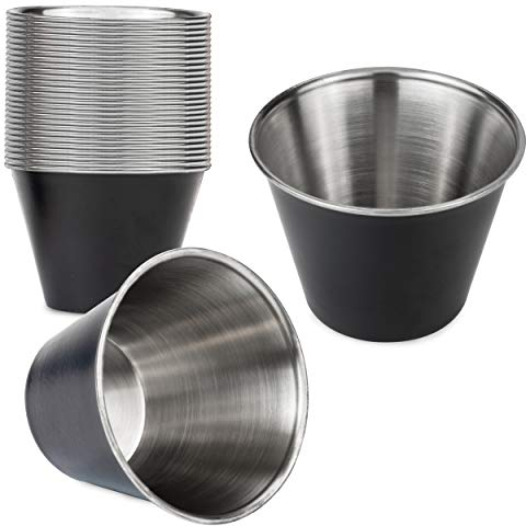 Lot de 24 ramequins à sauce en acier inoxydable de 70,9 g - Noir mat - Pour condiments - Qualité commerciale - Sans danger - Pour sauces
