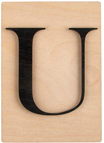 Rayher Holz Buchstabe U, FSC Mix Credit, Holzfliese 10,5x14,8cm, 3D-Buchstabe U in schwarz, 3mm starker Holzbuchstabe auf 4mm starker Holzfliese, 63112576