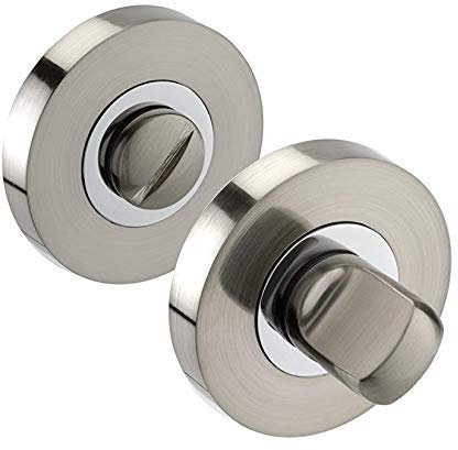 Jiyo.Outdoor Toilet Door Thumb Twist in Duo Chrome & Satin Nickel Finish, Turn & Release Set for Bathroom Lock