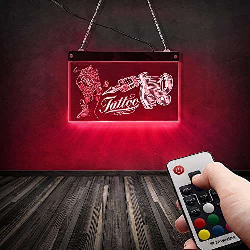 ELD 30cm * 19cm Mode Tattoo Mädchen mit Tattoo Pistole LED beleuchtet Display Schild Tattoo Studio Werbung Lampe Pop Art Rave Party Dekor Licht Licht Zeichen