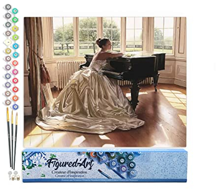 Figured'Art Peinture par Numéro Adulte Ambition d'une jeune pianiste - Activité Manuelle Kit de Loisir Créatif DIY Numéro d'Art Complet - 40x50cm sans châssis en bois
