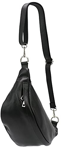 SH Leder ® echt Leder Hüfttasche Damen Herren Unisex Gürteltasche für Festival Reise Bauchtasche mittelgroße Crossbody Bag Frauen Ledertasche 32x17cm Marie G528 (Schwarz)