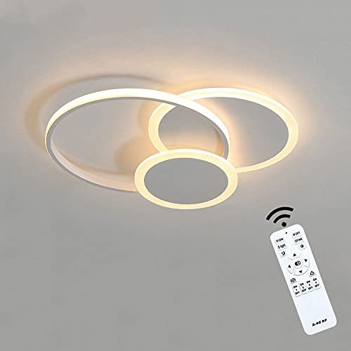 Lichtsse Deckenlampe LED Deckenleuchte Wohnzimmerlampe dimmbar 39W 3510lm Modern Ring Design Schlafzimmerlampe Weiß aus Eisen Aluminium und Acryl mit Fernbedienung auch für Kinderzimmer, Φ52cm*H6cm