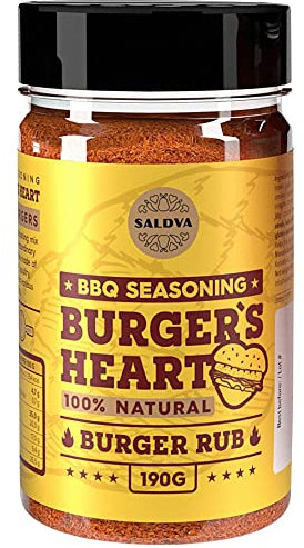 Burger's Heart BBQ Burger Rub - 100% Natural BBQ Seasoning - Classic Seasoning Mix For Extraordinary Tasting Burgers - Beef, Pork, Poultry, Veggie Patties - Large Jar (190g)