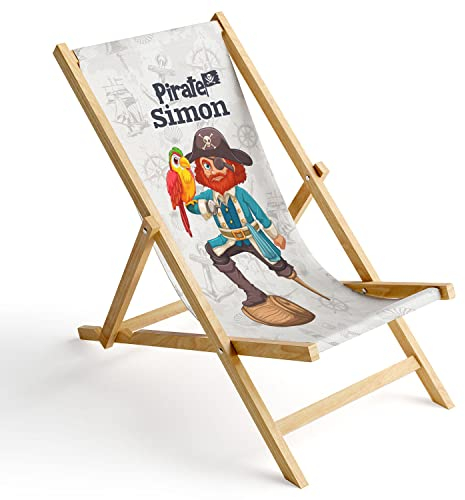 Ferocity Kinder Holz-Liegestuhl Personalisierbar Klappbar Klappliegestuhl Sonnenliege Strandstuhl Wechselbezug Motiv Pirat [119]