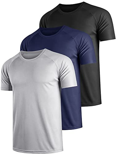 Teesmen T Shirt Herren Sport Männer Schultern Kurzarm Basic Atmungsaktive 3er Pack Rundhals Einfarbige Polyester Unifarben Gym Tennis Fitness Mesh Activewear (Multipack 1, XL)