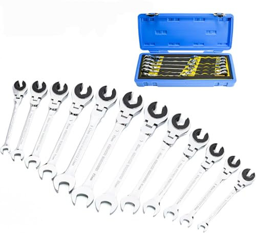 Ratcheting Wrench Set with Open Flex-Head, Tubing Ratchet Wrench 12PCS Tubing Combination Wrench Set