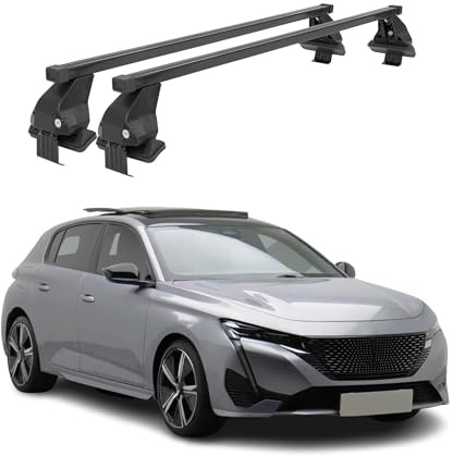 OMAC Barres de Toit transversales en Acier pour Peugeot 308 III 2021-2026 – Antivol Inclus – Testées City Crash – DIN 75302:2019 – ISO/Pas 11154:2006 – Charge Max 50 kg Noir