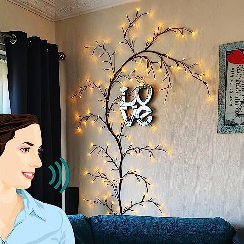 Voice Control Willow Vine Lights, 8 Flash Model Twinkling Tree, 8.5ft Flexible Wall Tree Lights for Living Room Bedroom Decorations, 160 Leds Lighted Tree Branch Lights for Wall Corner Decor (1 pcs)