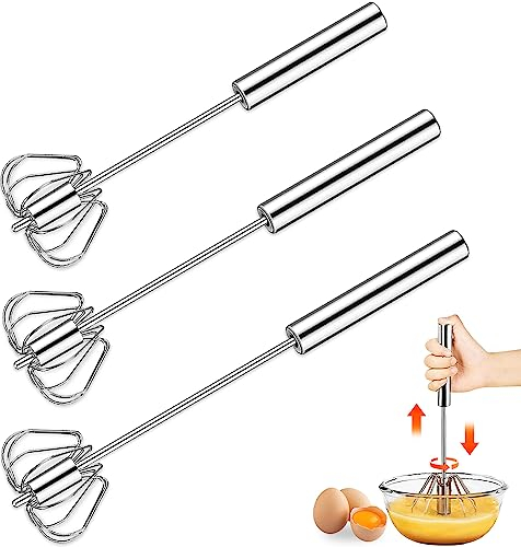 Udbrud Fouet Semi-Automatique, 3 Pcs Acier Inoxydable Fouet Fouet Cuisine Professionnel Batteur Rotatif gadgets de cuisine et de cuisine pour la Cuisson, Le mélange, l'agitation (34 cm/30cm/27cm)