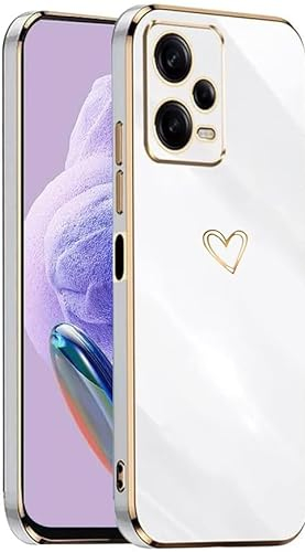 IBETEK Handyhülle für Xiaomi Redmi Note 12 Pro+ Plus 5G Hülle, Herz Muster Mädchen Galvanisierte Weich TPU Silikon Schutzhülle Ultra Dünn Case Stoßfeste Cover- Weiß